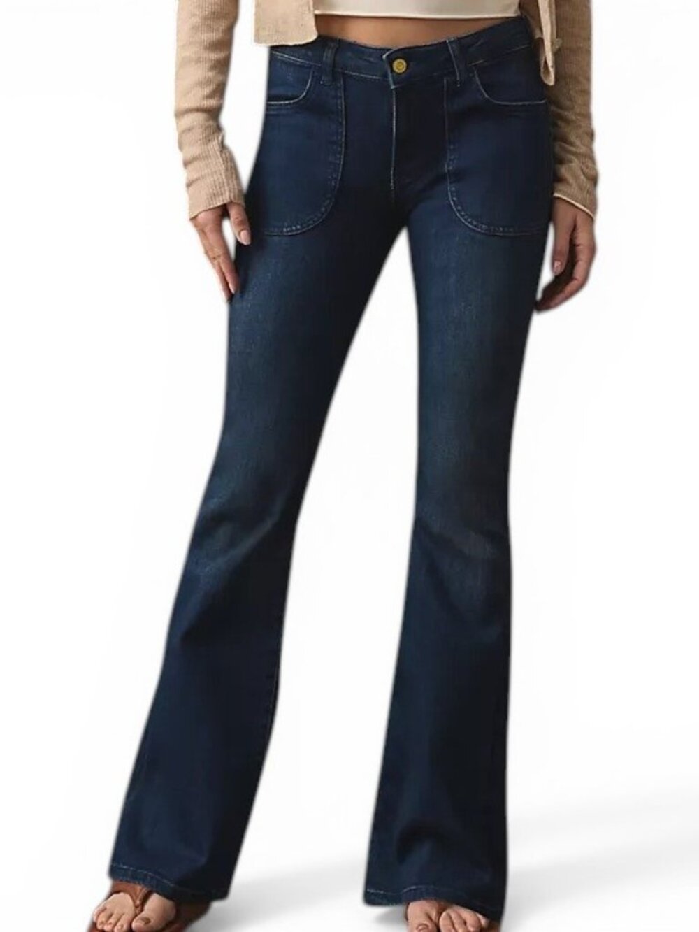 Anthropologie Pilcro The Icon‎ Low Rise Flare Jeans Women Stretchy Dark Denim 34